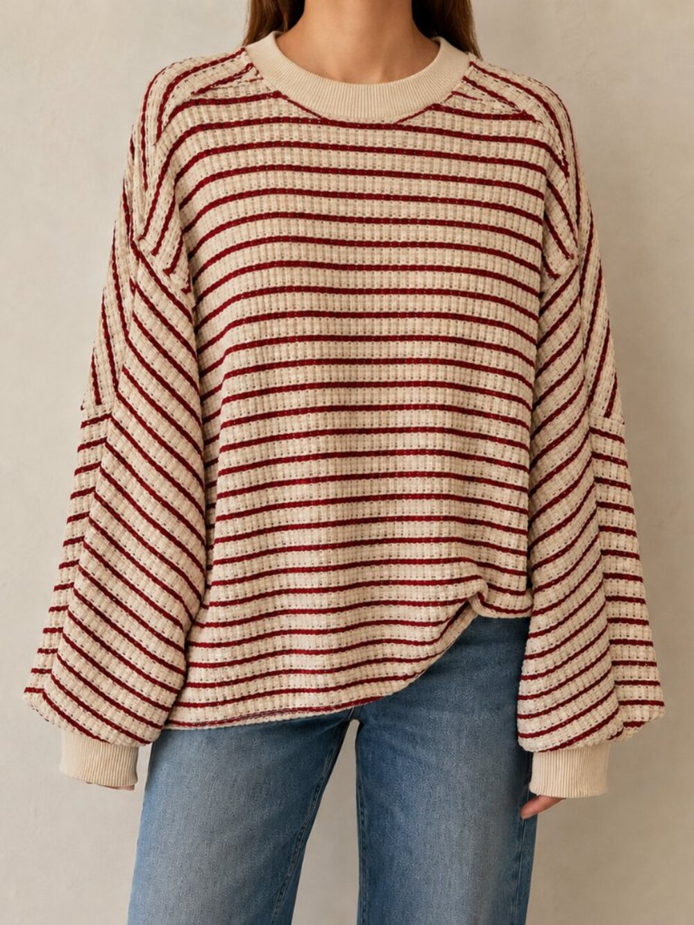American Eagle Oversized Waffle Knit Striped Sweater M NWT